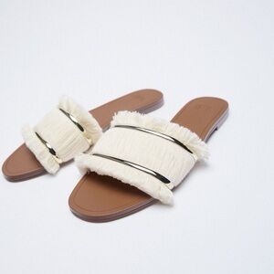 Zara Cream and Brown Women's Sandals